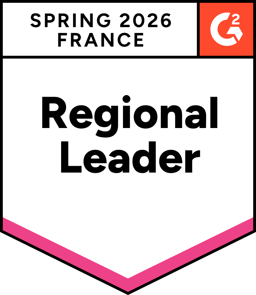 Tableau blanc collaboratif avec badge Leader France et notes colorées.
