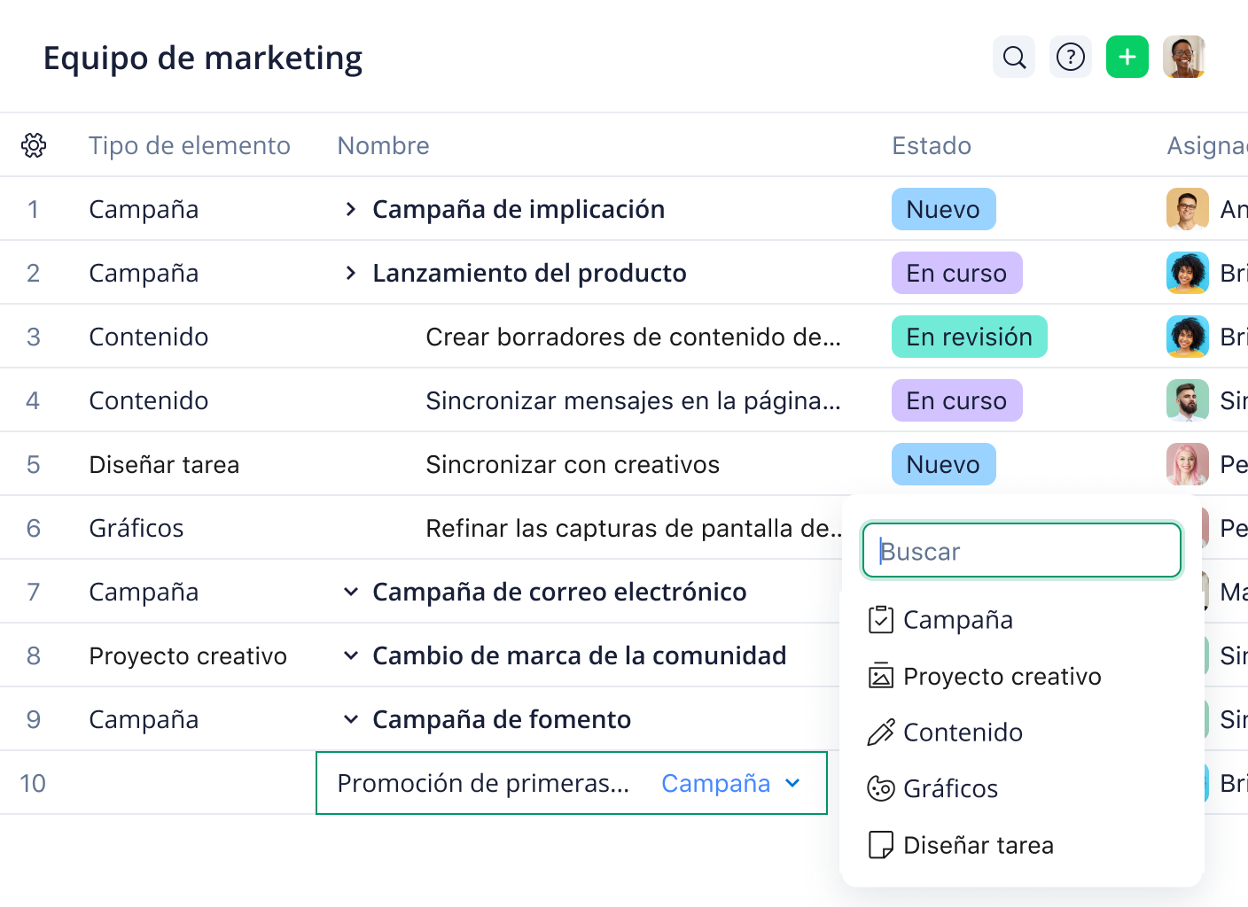 Icono de vista de tabla con flecha direccional.