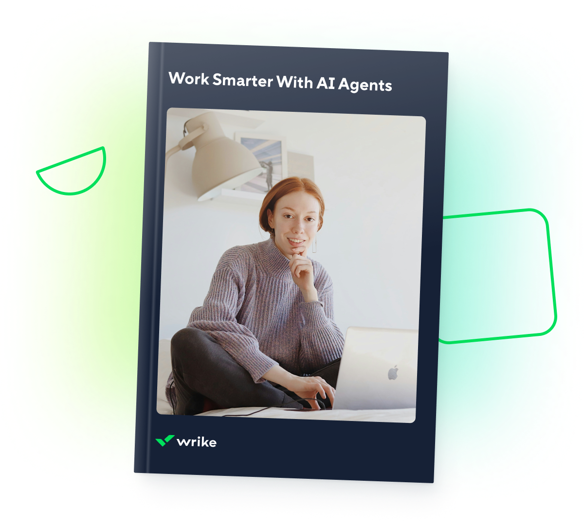 Person at desk using laptop with AI agent icons and ebook title Work Smarter with AI Agents.