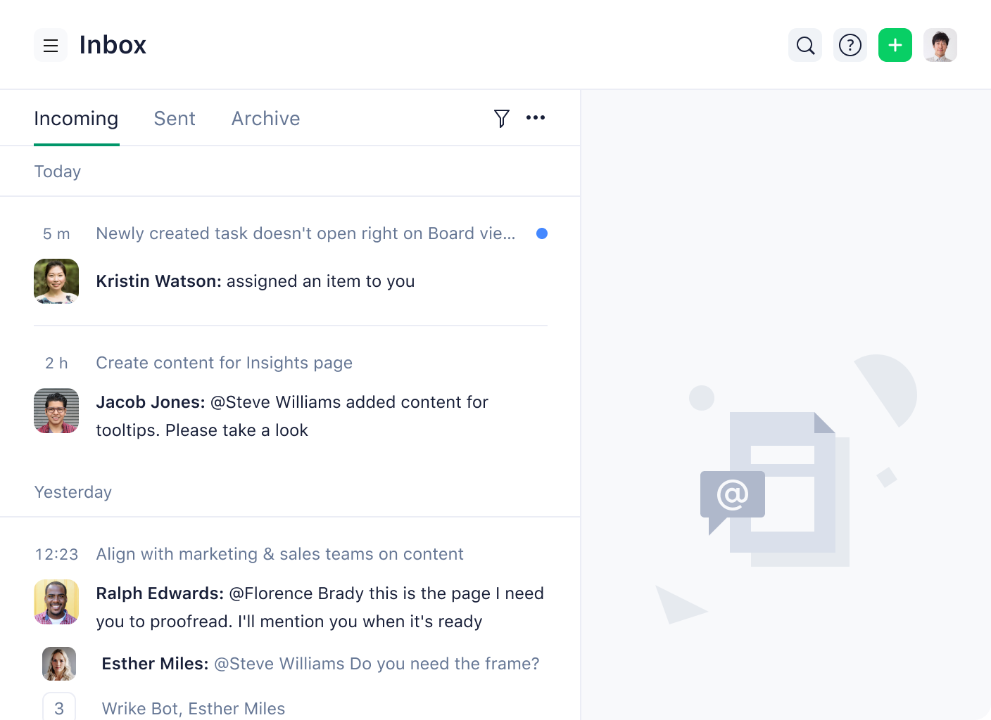 Product screenshot inbox website