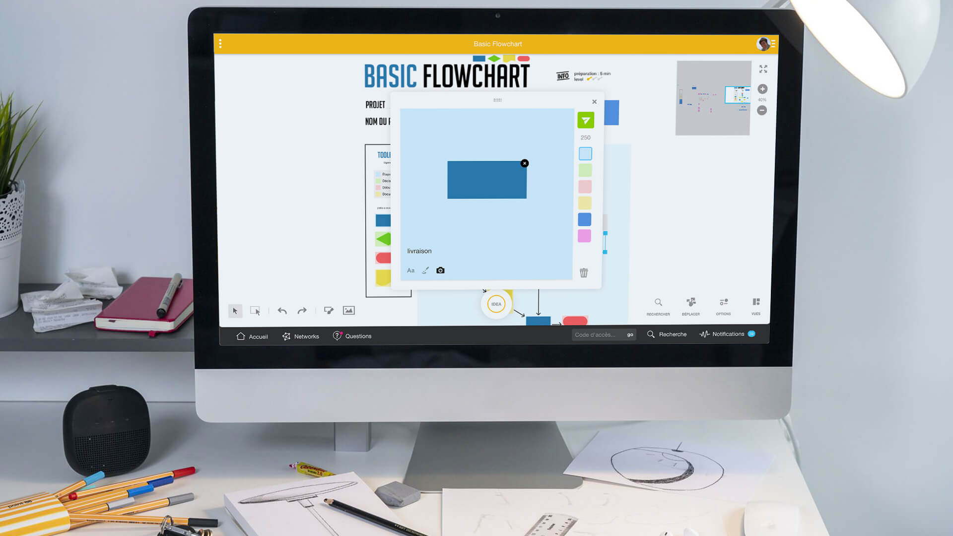 Un écran d'ordinateur qui affiche une idée ajoutée dans le template Basic Flowchart dans un Board. | Klaxoon
