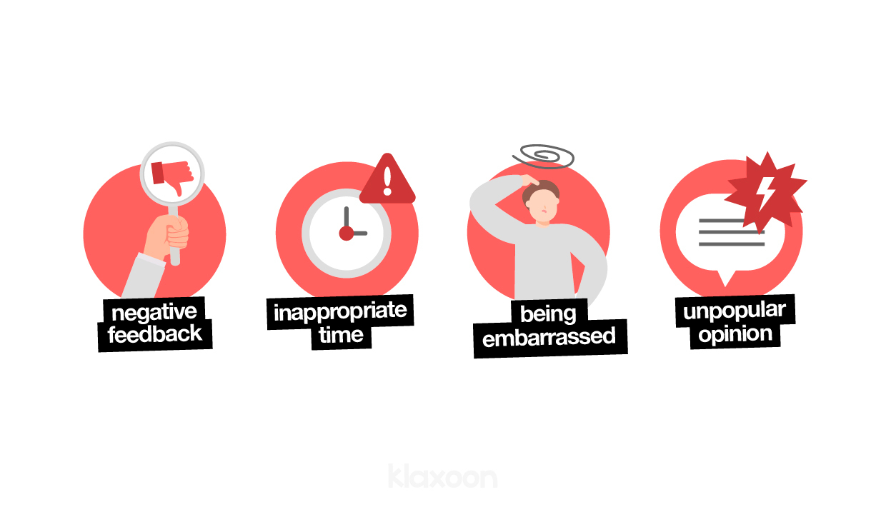 List of four reasons professionals hesitate to speak up at work.