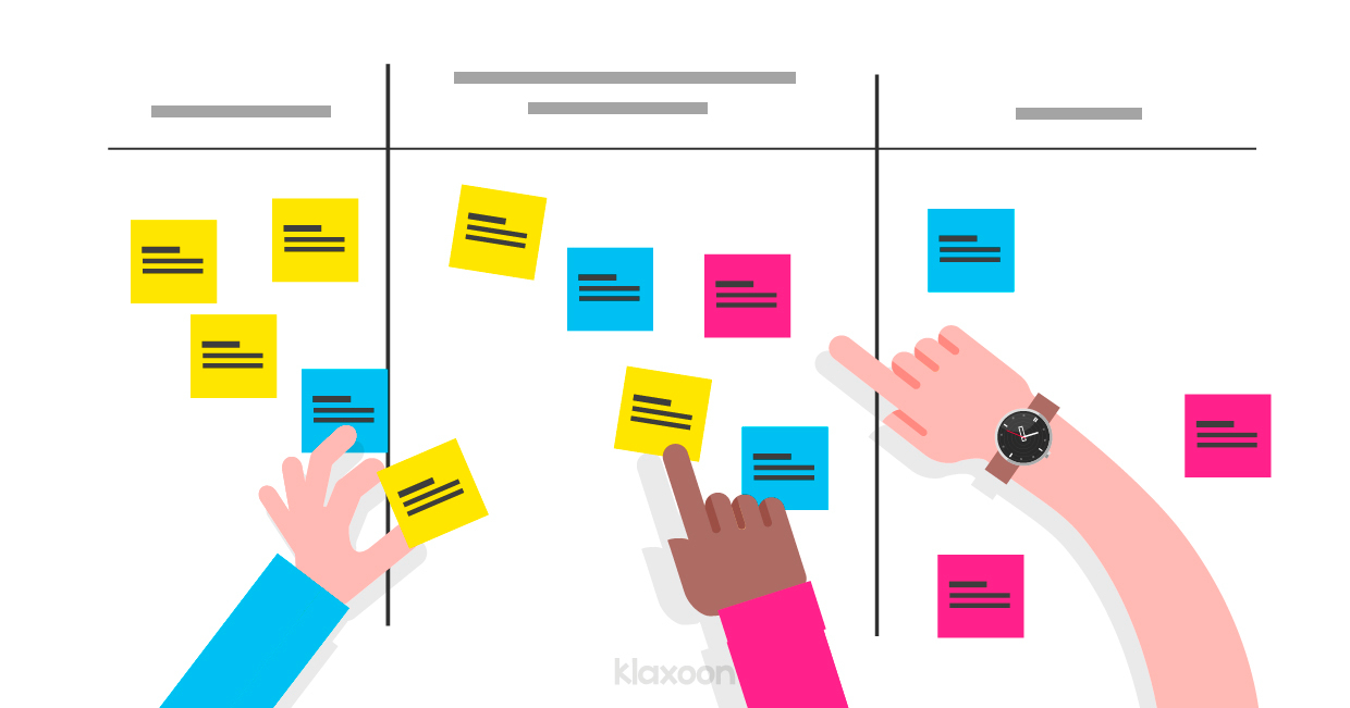 Un mur utilisé comme tableau pour des pratiques agiles. | Klaxoon