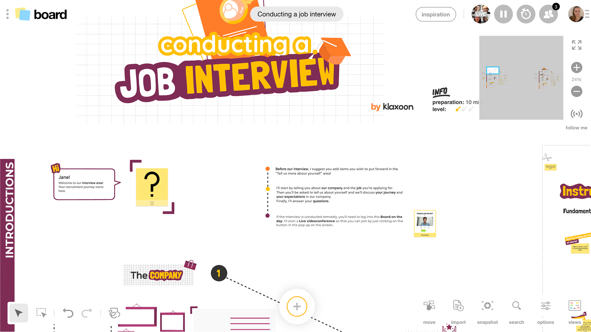 A preview of the template "conducting a job interview" | Klaxoon