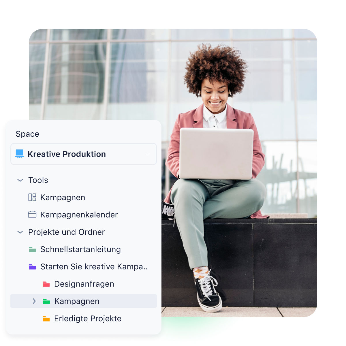 Organigramm der Unternehmenshierarchie mit Geschäftsführung, Bereichsleitern und Teams.