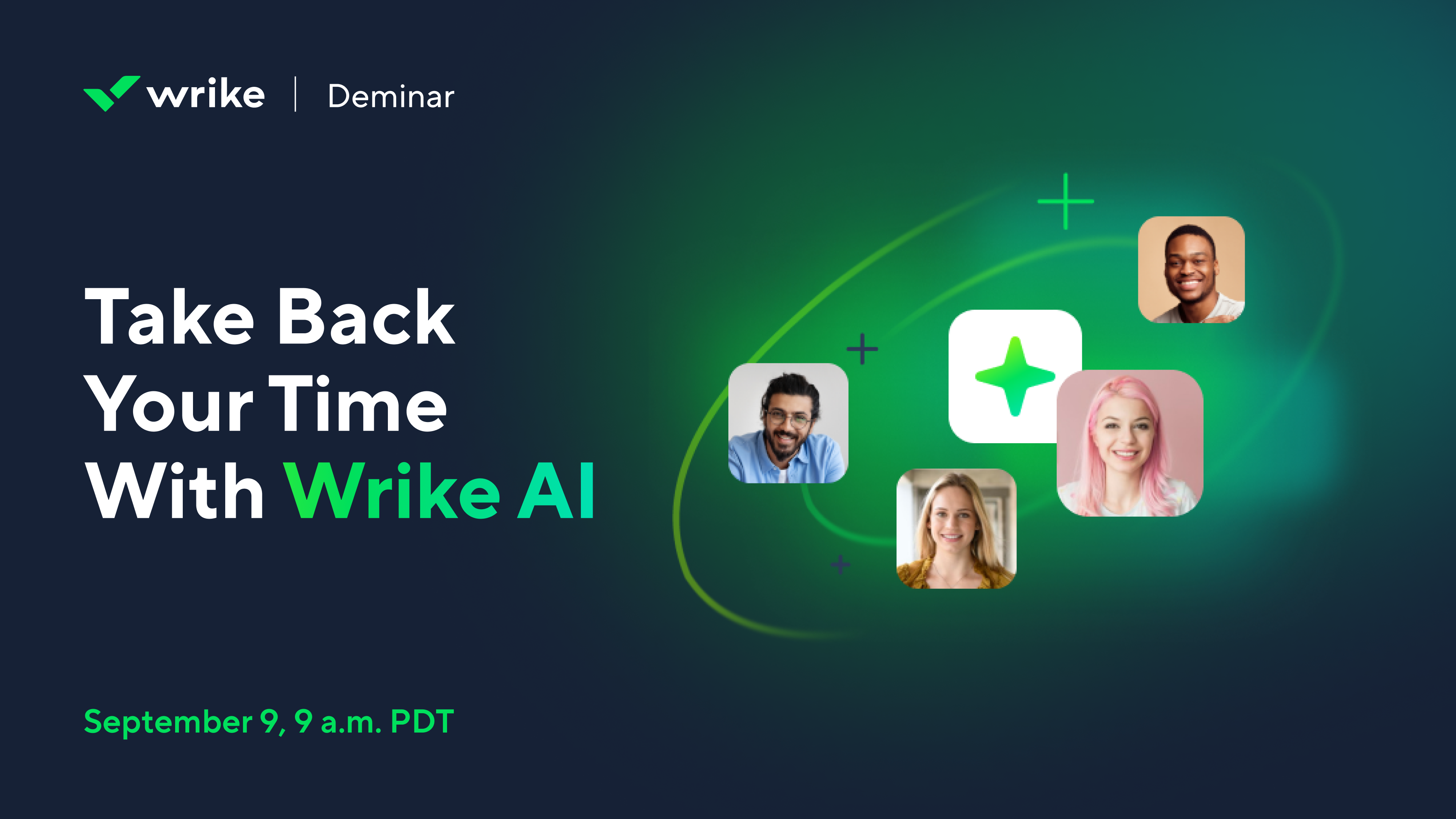 Presentation title slide template with green accent bar and Wrike logo.