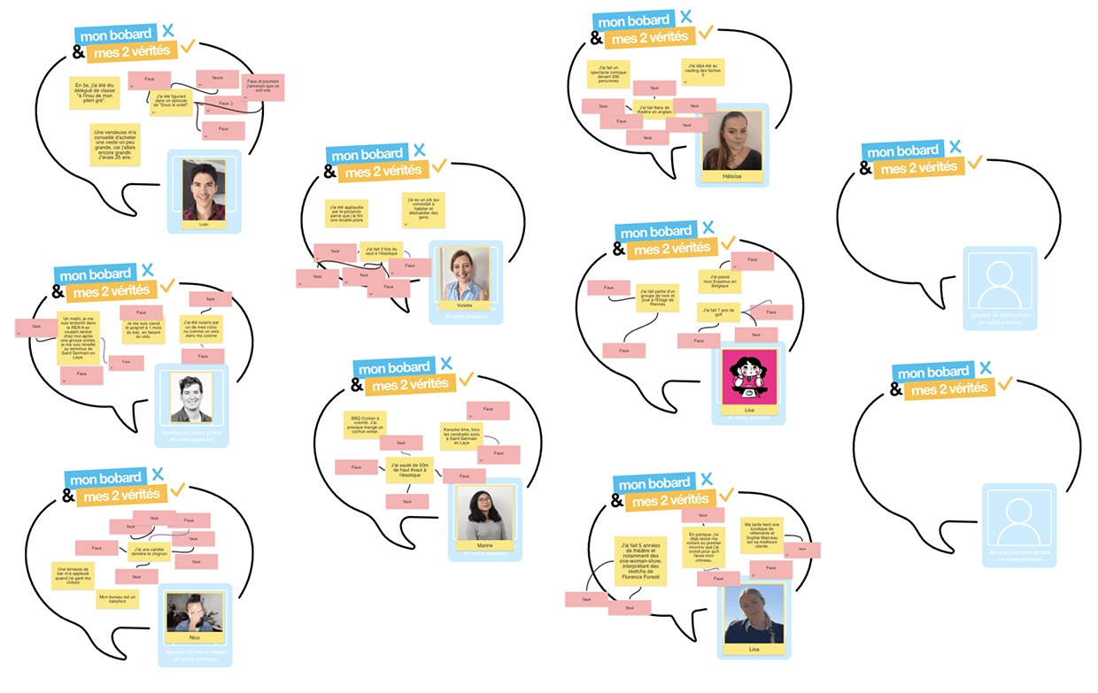 Exemple d'une équipe de 8 personnes participant à l'icebreaker "Le bobard et les deux vérités" | Klaxoon