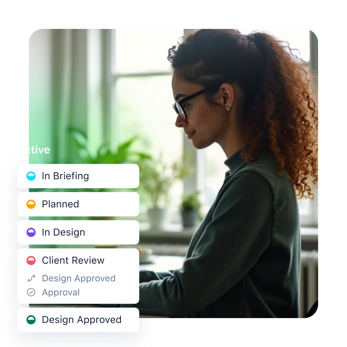 Professional workspace with digital dashboards displaying project management metrics and analytics.