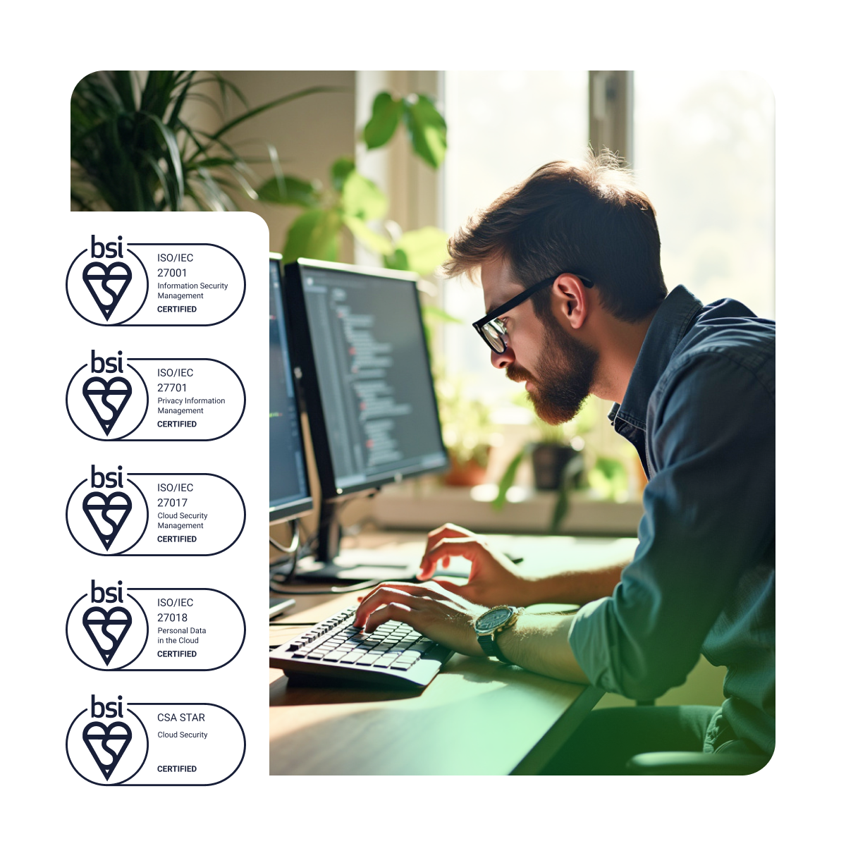 Secure enterprise platform with digital padlock and interface elements.