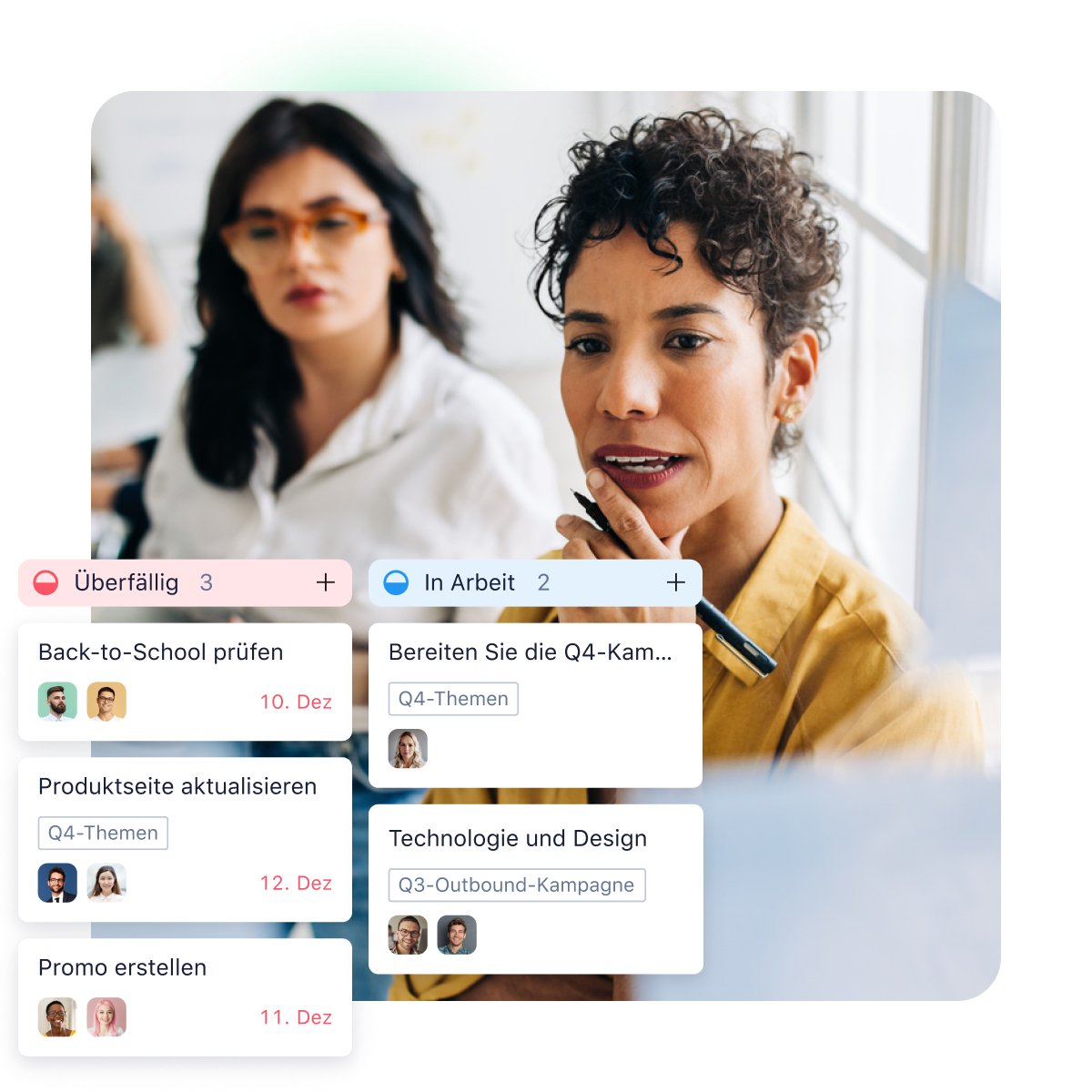 Interaktives Projekt-Dashboard mit Diagrammen zu Aufgabenstatus und Teamleistung.