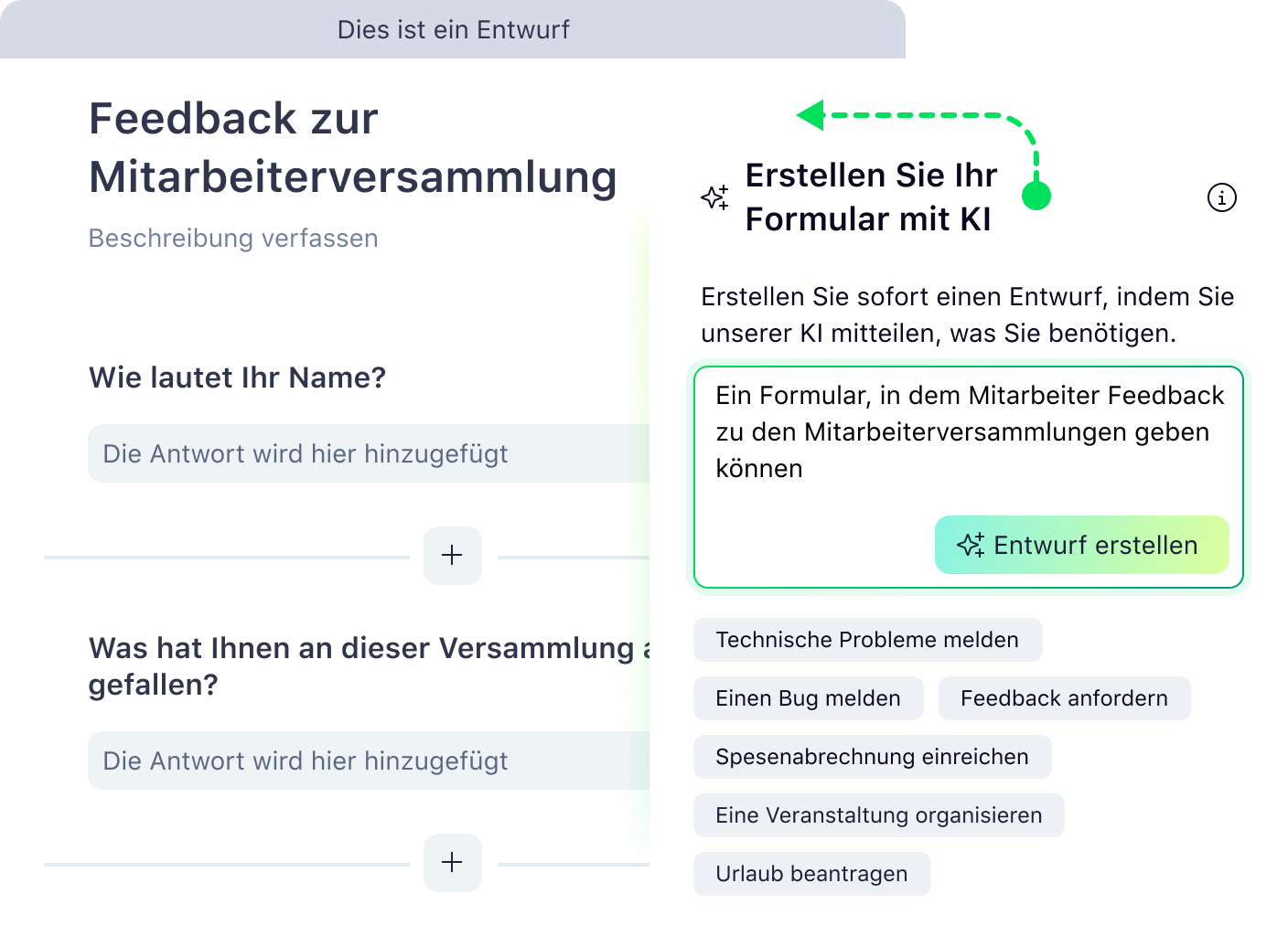 Wrike KI-Anfrageformular mit Dropdown-Auswahl und Beschreibungsfeld.