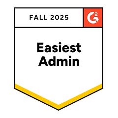 Gold G2 Easiest Admin Fall 2025 award badge.