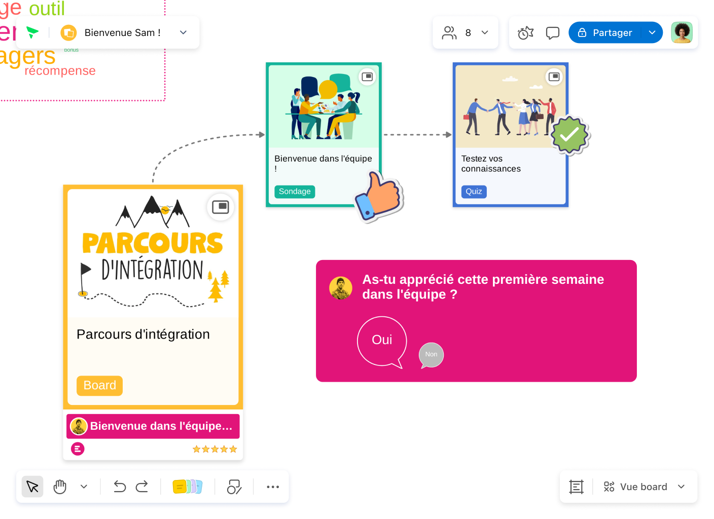Tableau Kanban avec cartes de tâches et volet Activités affichant les dernières mises à jour.