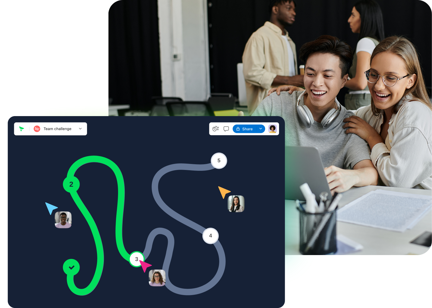 Klaxoon Adventure dashboard with collaborative board, sticky notes and meeting tools.