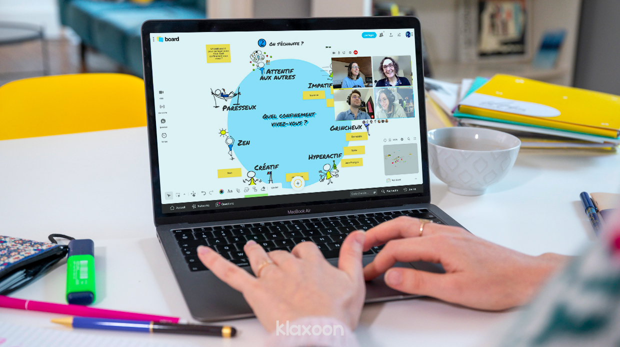 Sur un écran d’ordinateur, un Board ouvert avec un icebreaker pour lancer la dynamique de travail. | Klaxoon