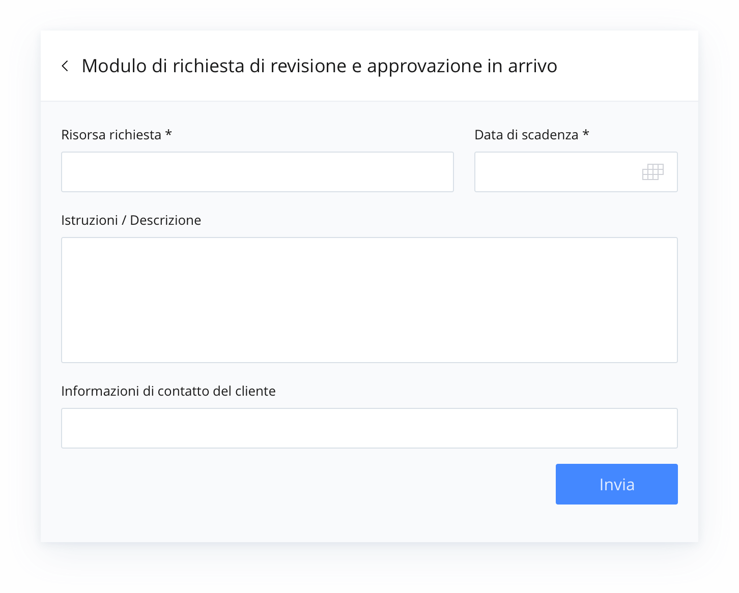 <p>Modello per revisioni e approvazioni di risorse creative</p>