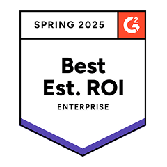 G2 Best Estimated ROI Enterprise Spring 2025 award badge.