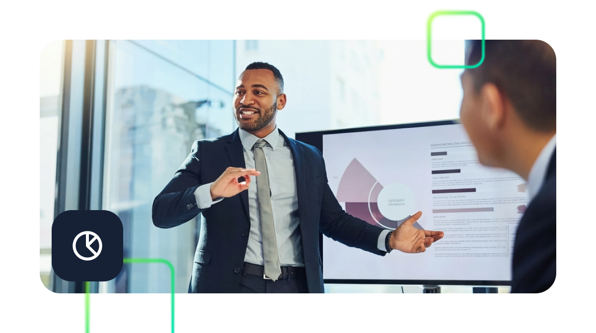 Magnifying glass over ascending line chart representing AI insights.