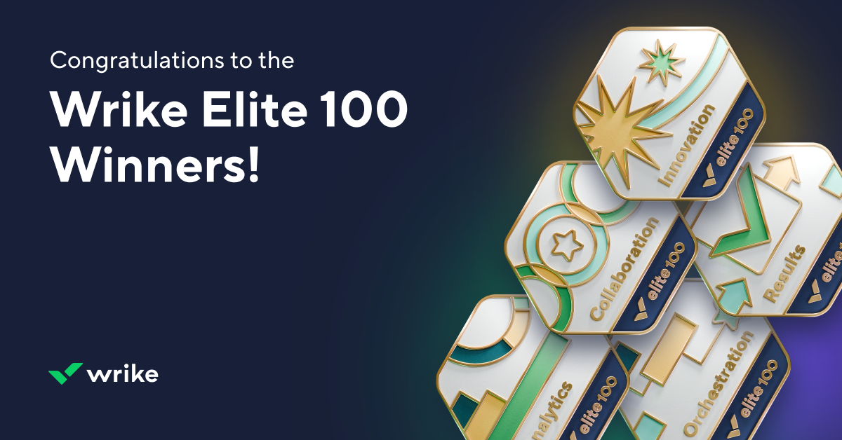 Wrike project management tool shown on laptop and smartphone screens.