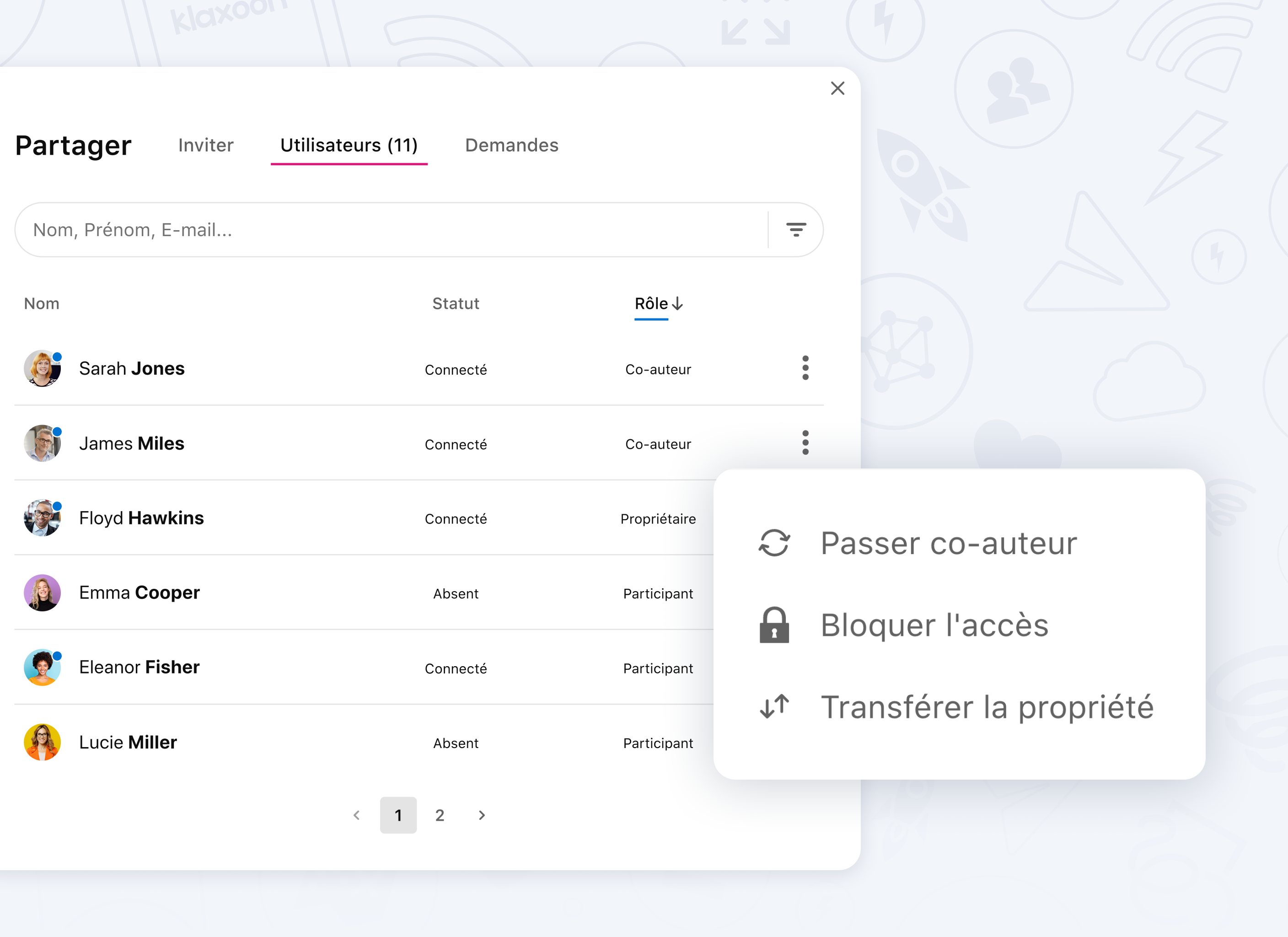 Icônes d’un gestionnaire (étoile) et d’un participant.