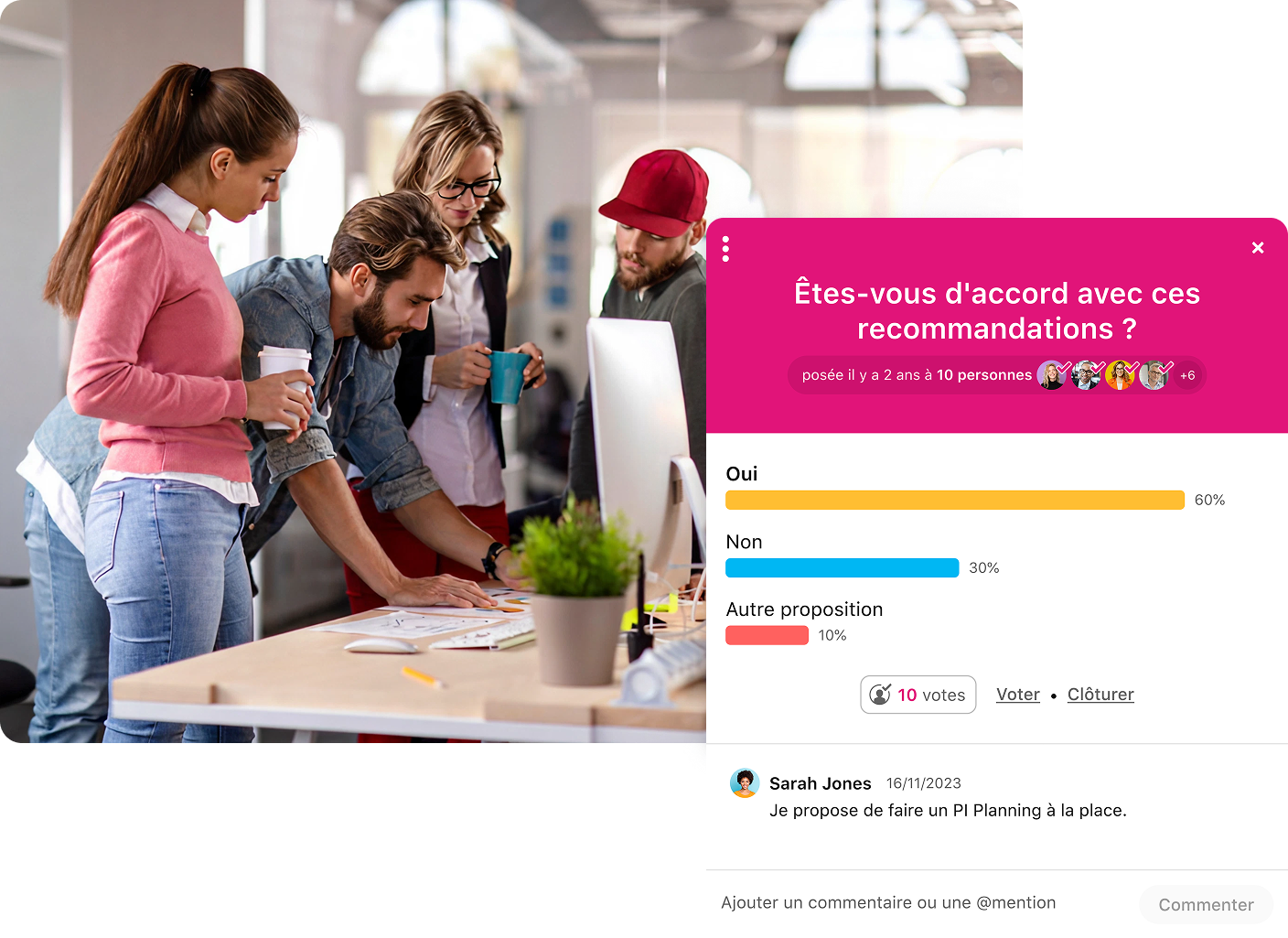 Tableau de question Klaxoon avec graphique à barres et statistiques de réponses.