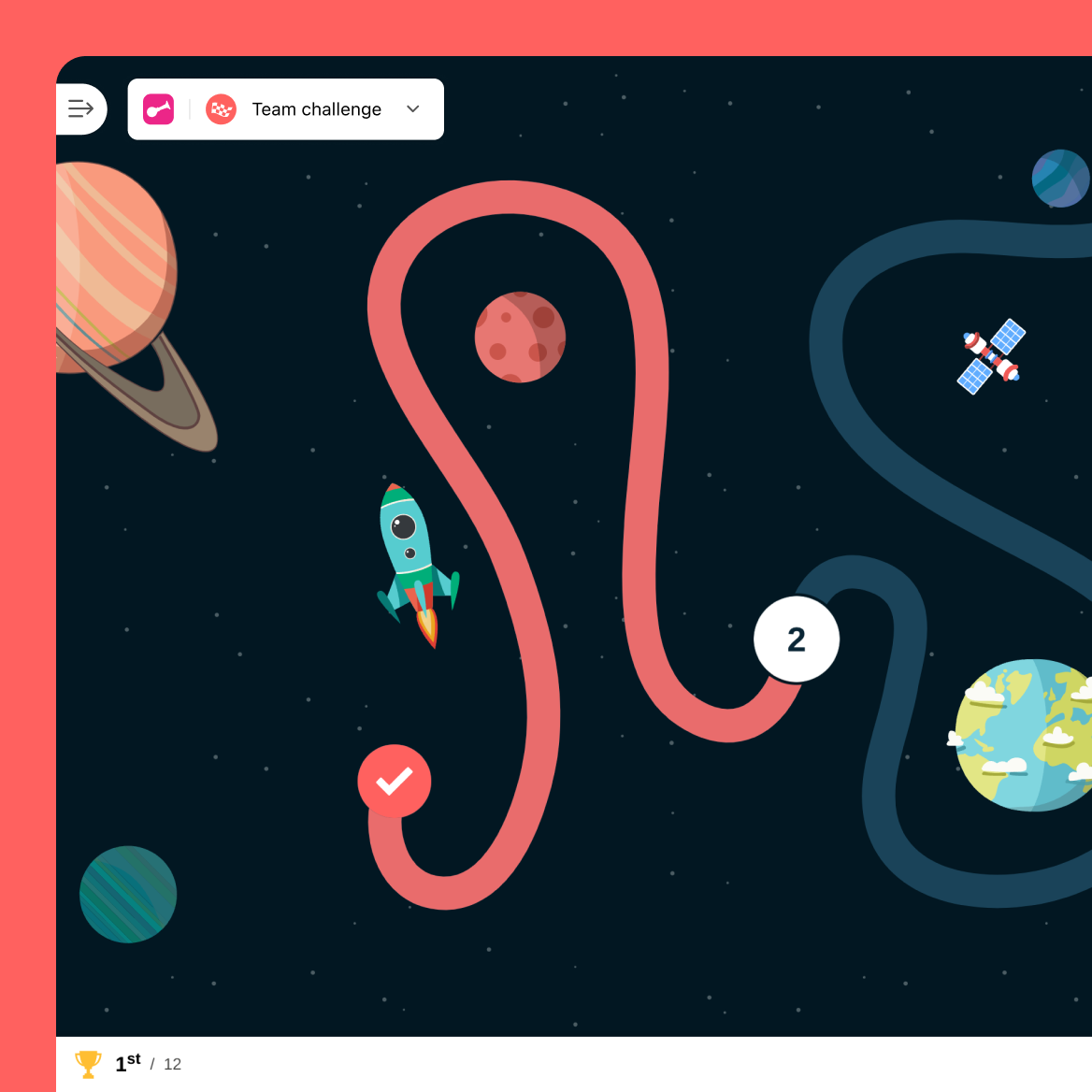 Mountain range with hot air balloon soaring above pine forest and birds.