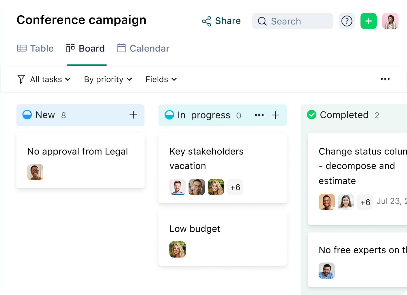 Wrike Kanban board showing tasks in To Do, In Progress and Done columns.