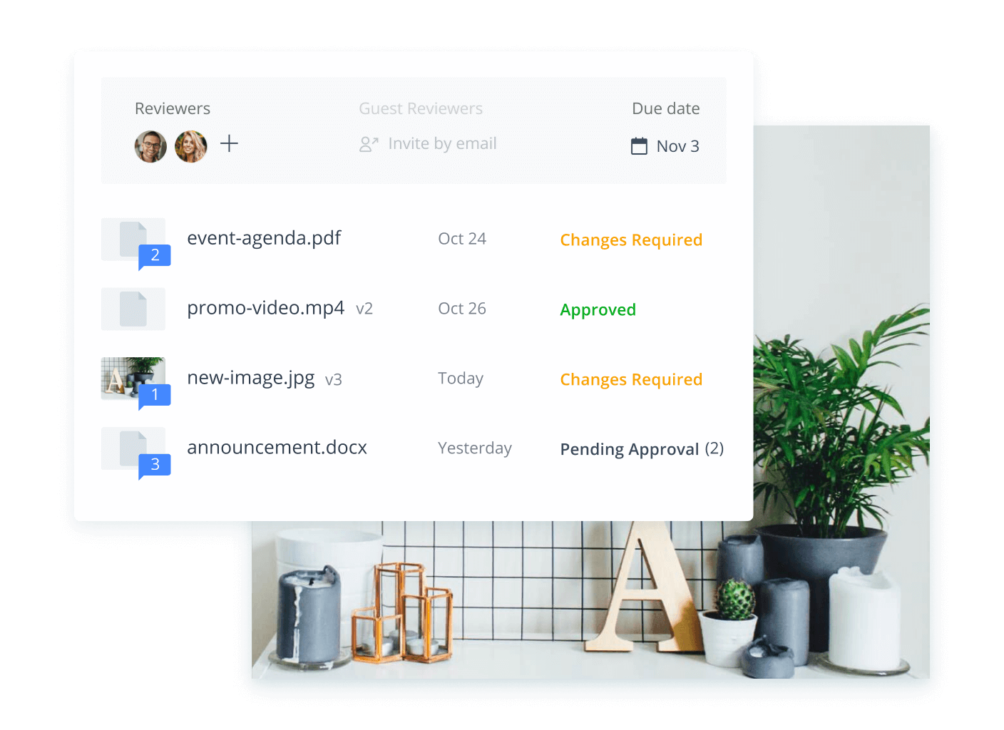 Wrike approvals dashboard with pending tasks and file preview.