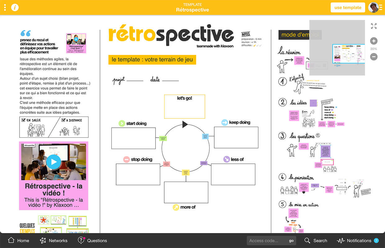 exemple template rétrospective brainstorming en ligne klaxoon