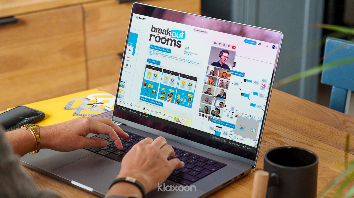 People working remotely on a Breakout Rooms ready-to-use Board template. | Klaxoon