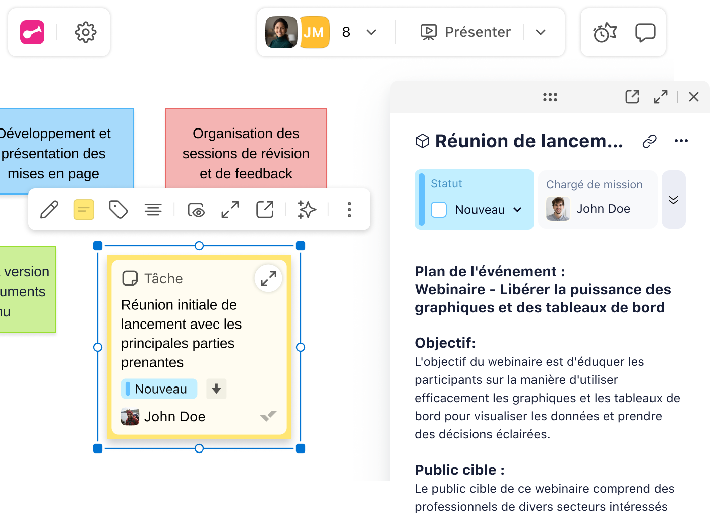 Wrike dashboard showing Klaxoon ideas list and task creation form.