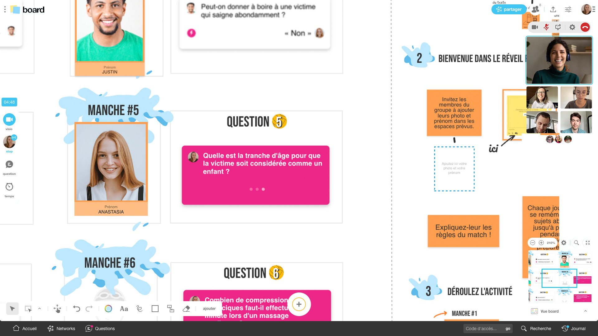 Aperçu du Board où se déroule le réveil pédagogique “Le match”. | Klaxoon