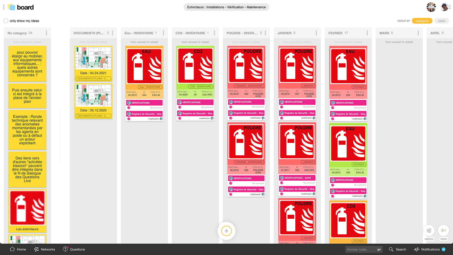 A Board showing an equipment inventory, with a status assigned to each item. | Klaxoon