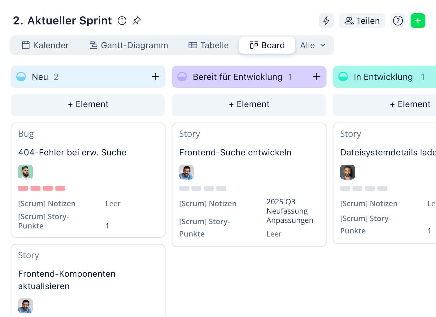 Wrike Kanban board for IT development projects with task cards and status filters.
