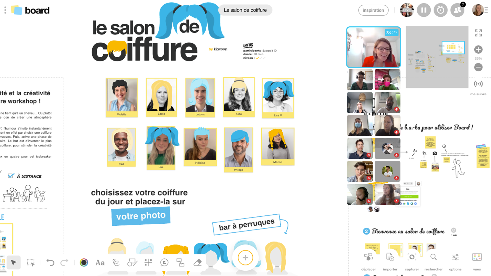 Aperçu du Board d'une équipe en train de réaliser l'icebreaker "Le salon de coiffure" | Klaxoon