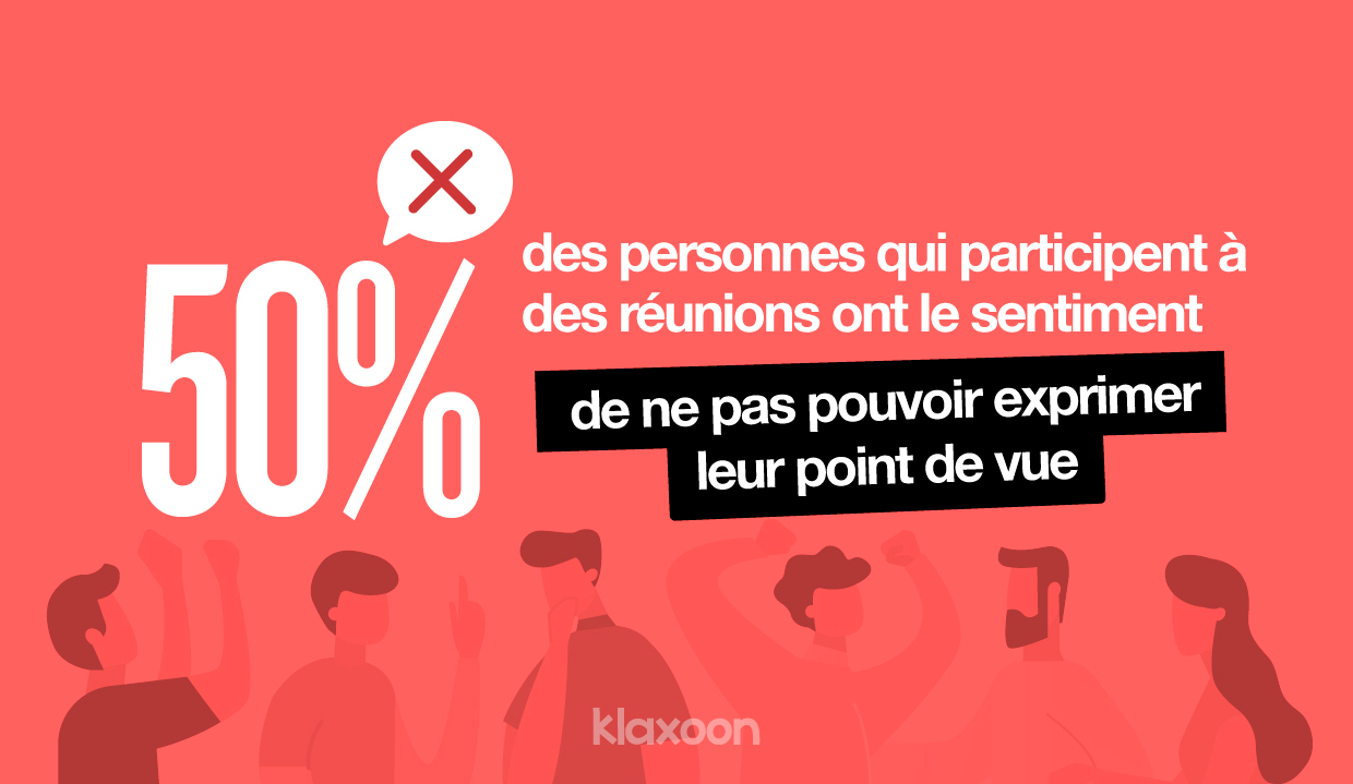 User icons with speech bubble represent half of people unable to express their point of view.