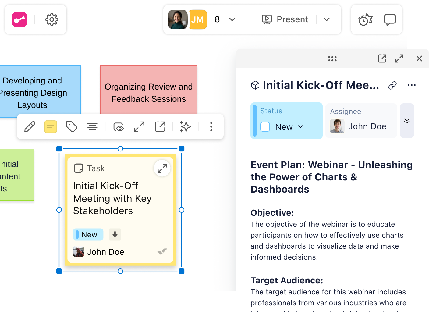 Wrike interface converting Klaxoon ideas into tasks.