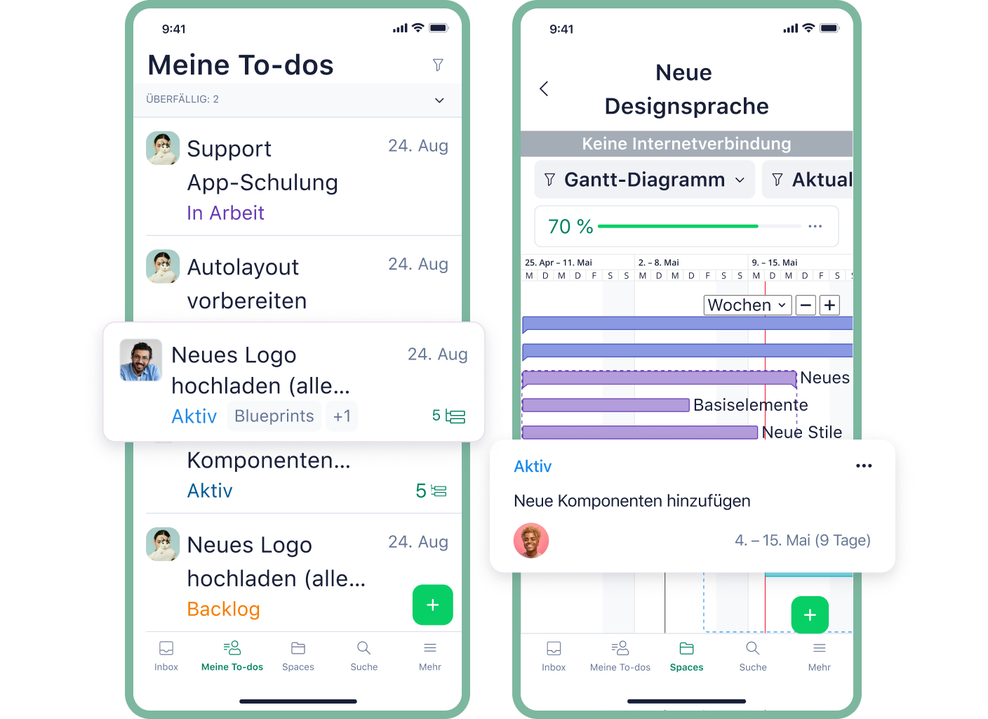 Mobile-Ansicht der Wrike To-Dos-Liste mit heute fälligen Aufgaben.
