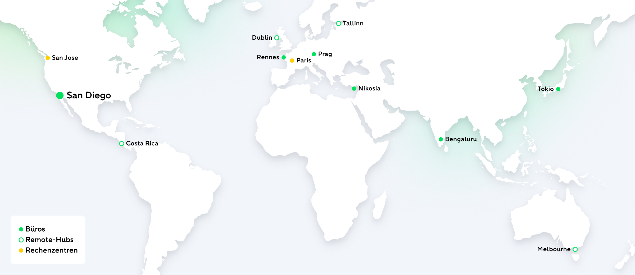 Weltweite Wrike-Standorte auf globaler Karte.