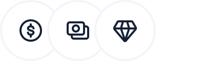 Financial group icon with three user silhouettes and dollar sign.