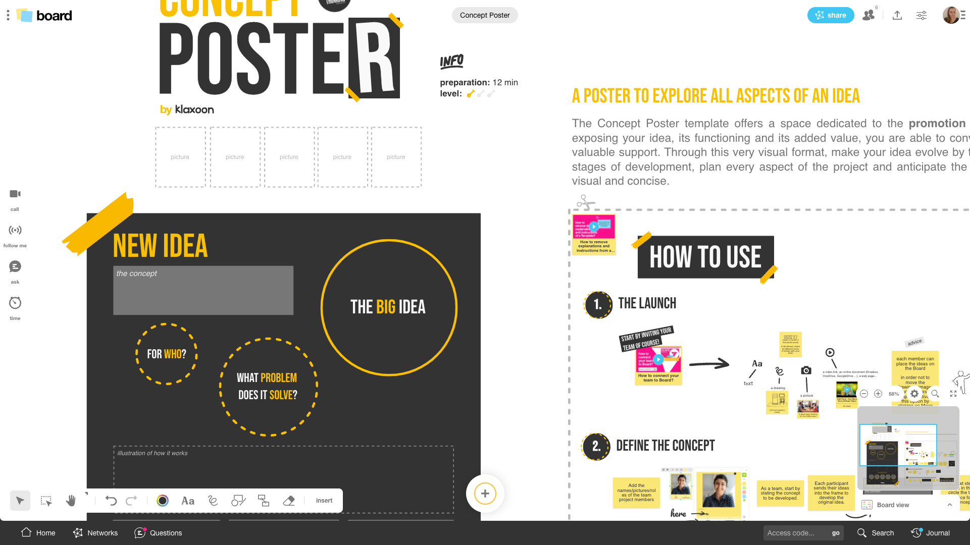 The structure of the Concept Poster template on Board. | Klaxoon