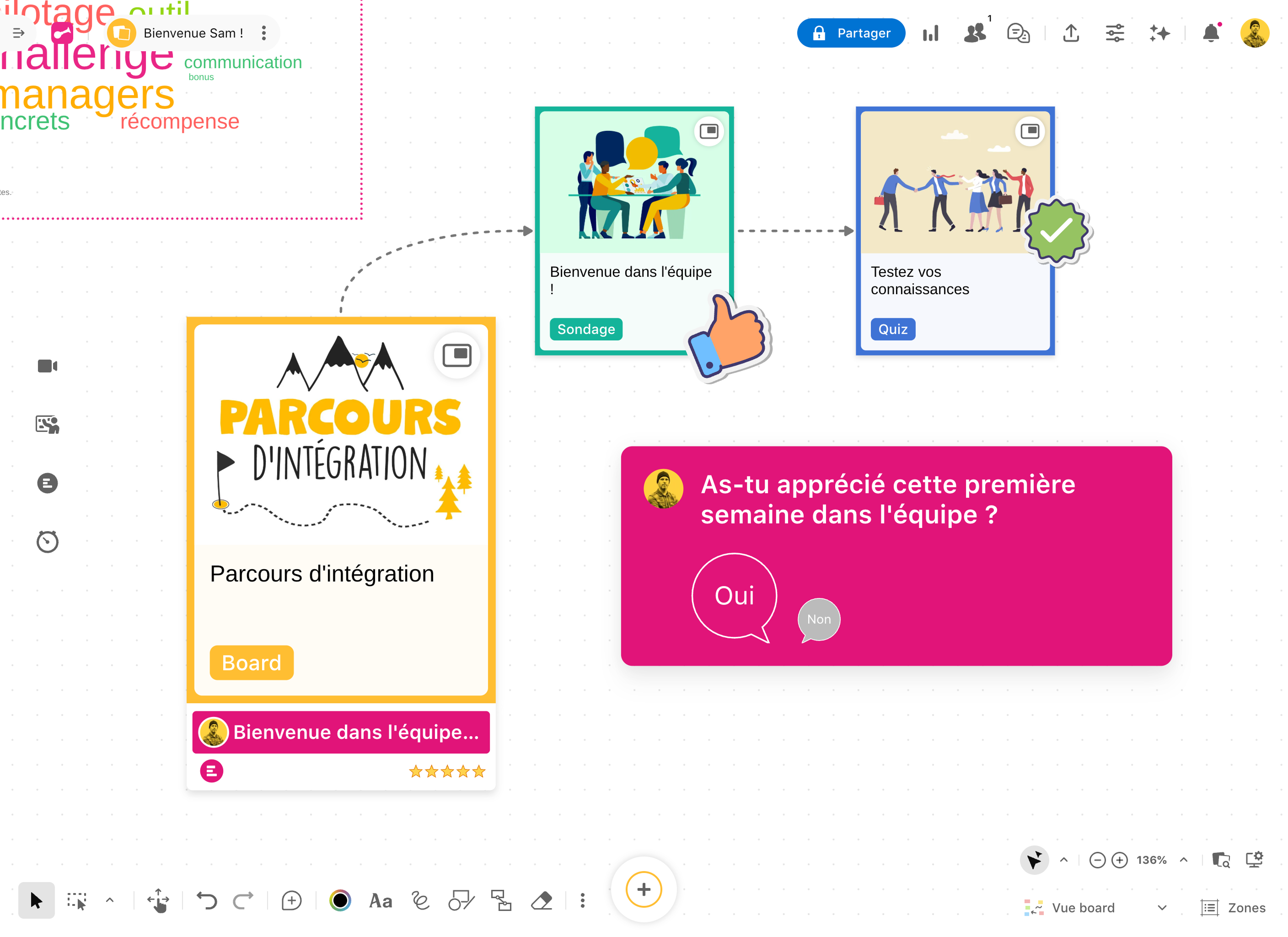 Vue de tableau Kanban avec colonnes de tâches et fil d’activités.