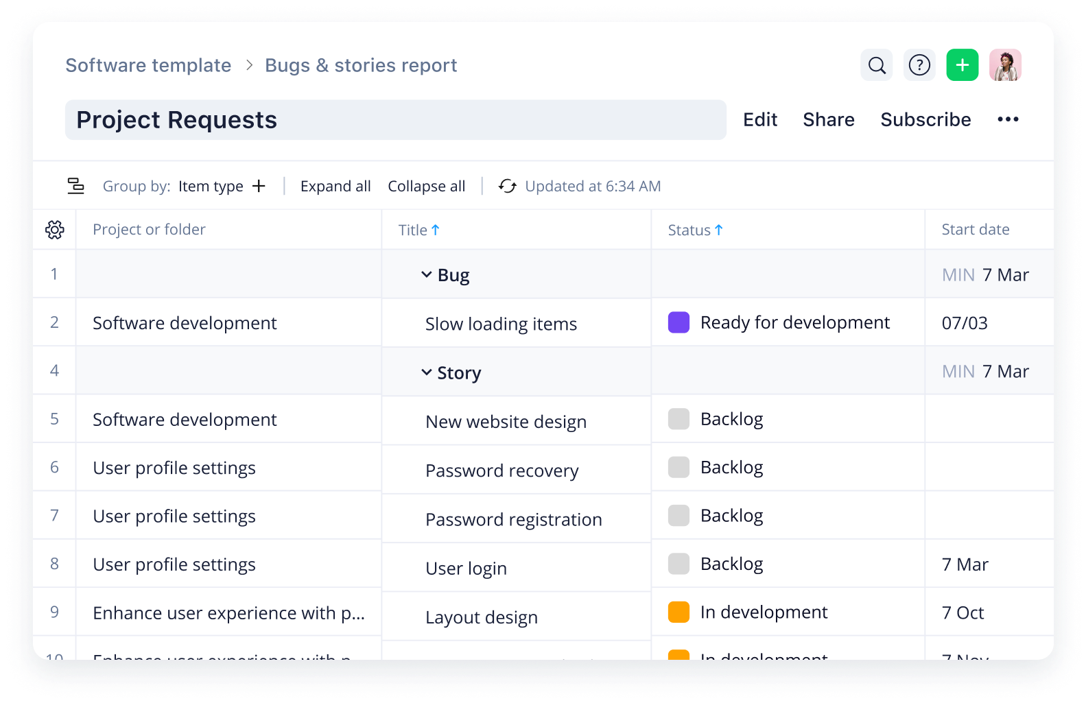 software development template