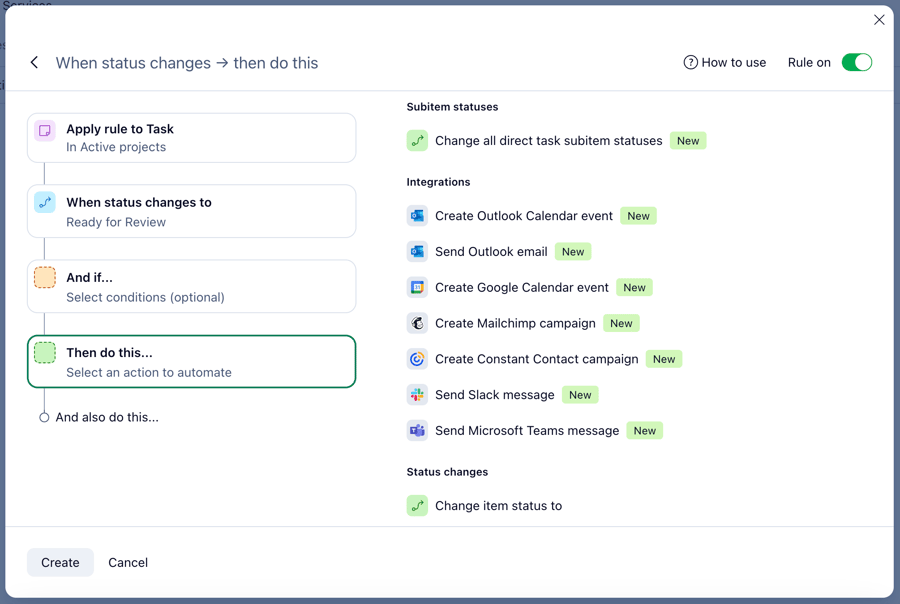 Screenshot of Wrike automation for integrations