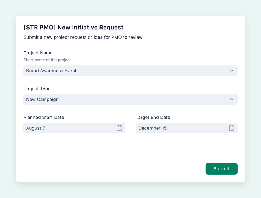 product screenshot of wrike request form on aqua background