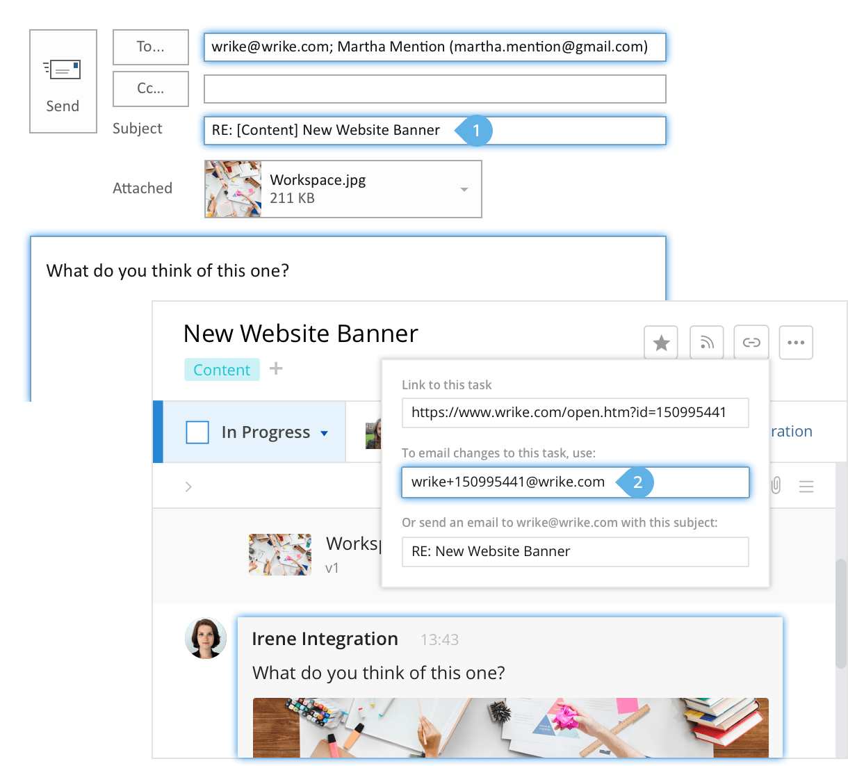 Wrike's patented smart email integration helps you easily track every project update