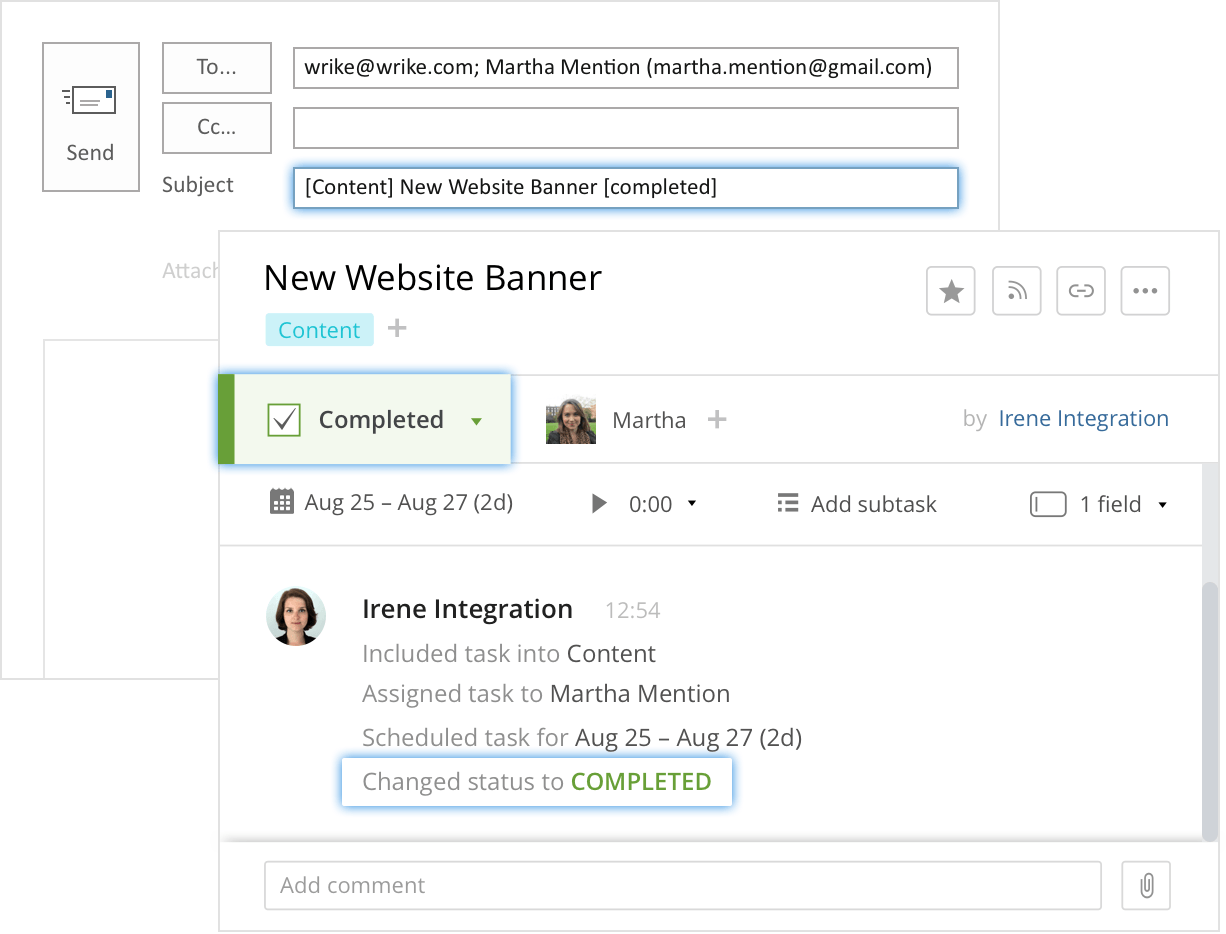 Wrike's patented smart email integration helps you easily track every project update