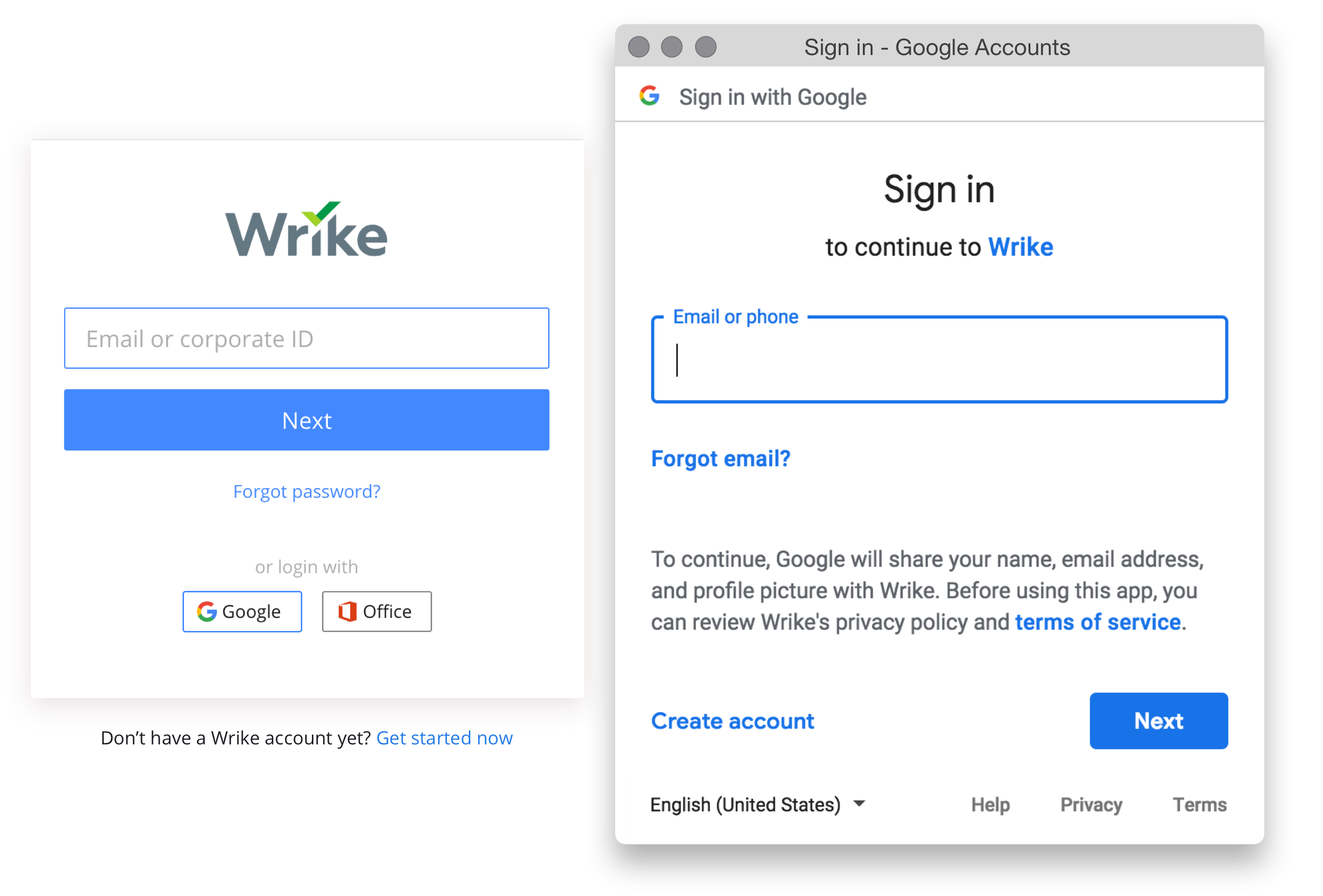 Log in to Wrike with your Gmail password