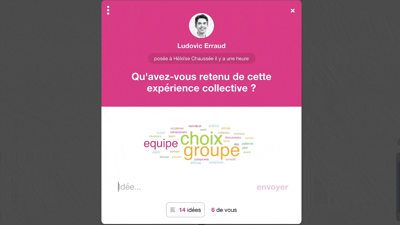 Question Storm Experience Collective animated text with dynamic color transitions.